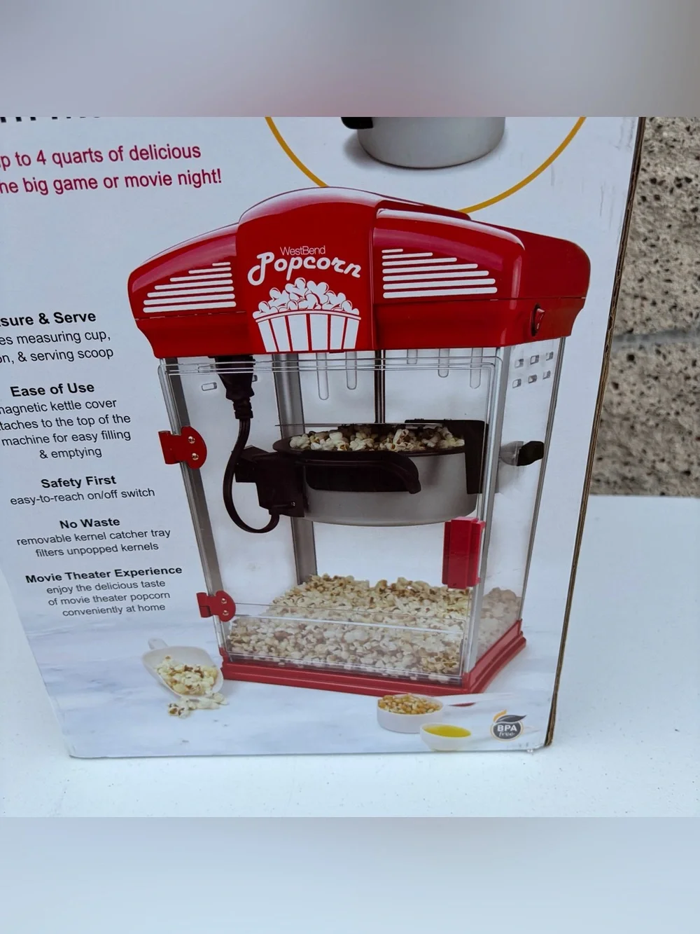 West Bend Theater Crazy Electric Popcorn Popper Red 4 qt Stirring System NEW